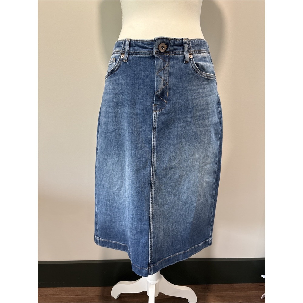 J Jill Denim Midi Skirt Size 10 Petite‎ Stretch Comfort Classic Modest Old Money